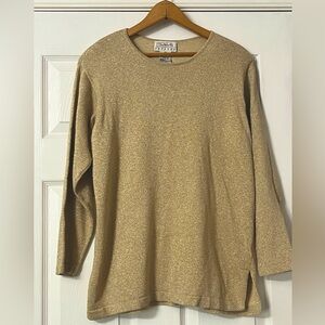 Talbots Golden Shimmer Tunic Split Hem Pullover Sweater Women’s Sz Petite Med.